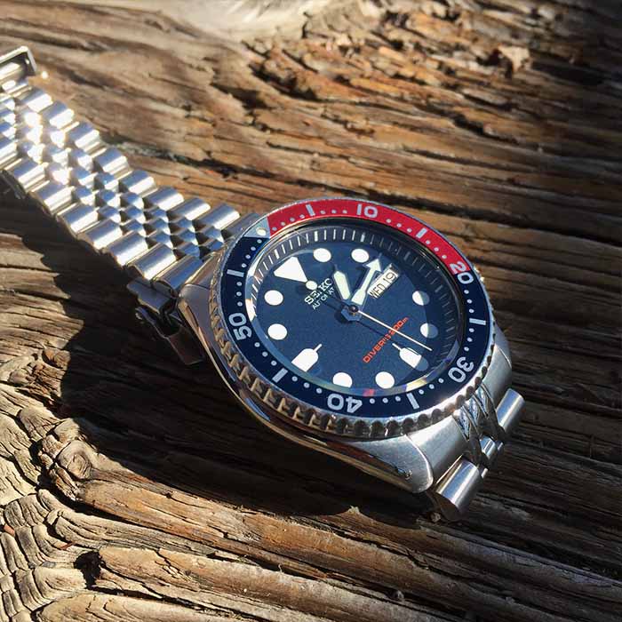 Blue and Red SKX Bezel Dive Watch