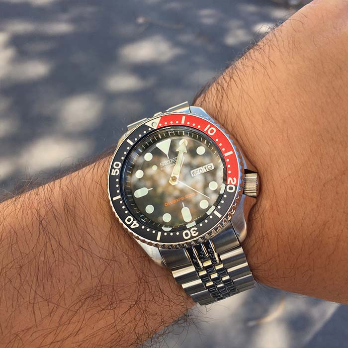 Light doppled face of Seiko watch