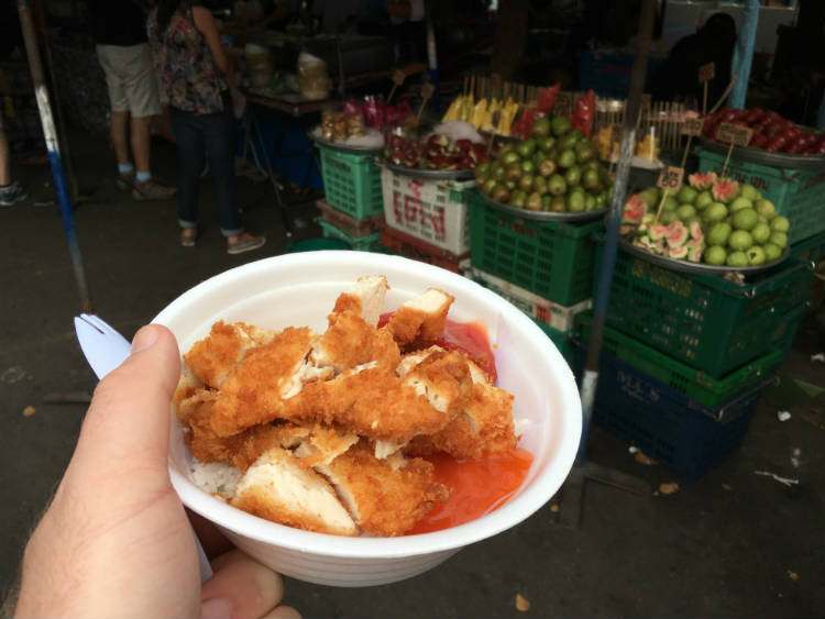 Freshly cooked chicken and rice thai market style