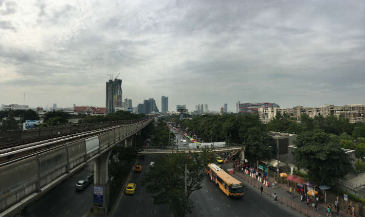 Mo Chit Station platform view over Chatuchat Market