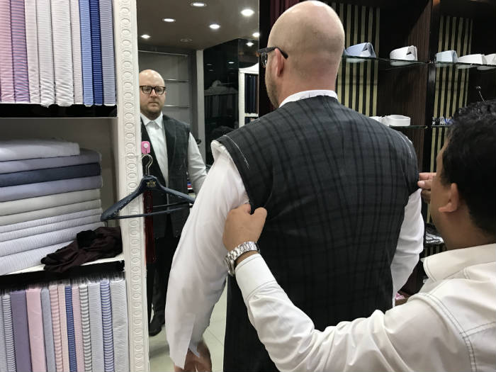 First Grey Tuxedo Jacket Fitting