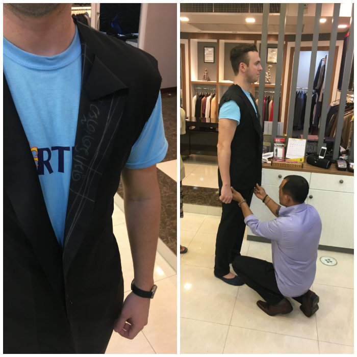 First fitting for Tuxedo Jacket on Trevor Guilday