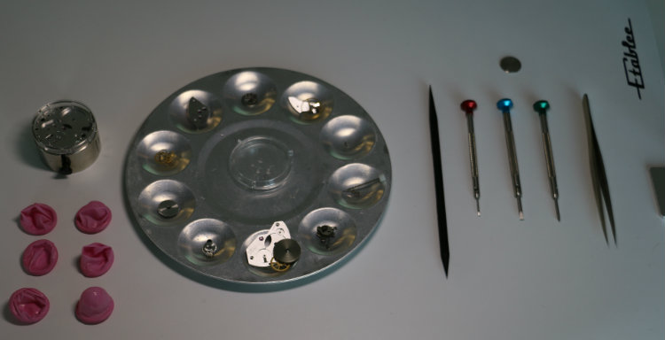 Fully dismantled ETA 6497 watch movement