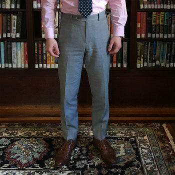Grey dress pants and brown shoes