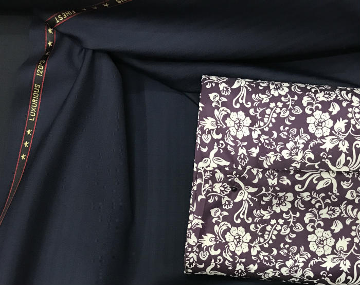 Navy Blue Herringbone wool suiting fabric