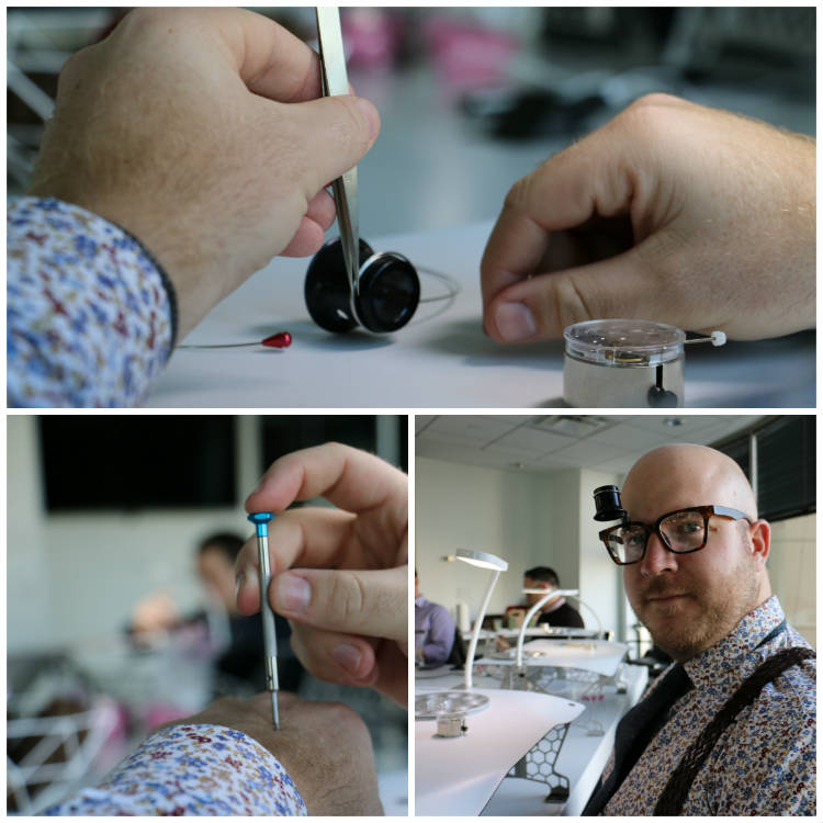 Paul Anthony practicing with watchmaking tools