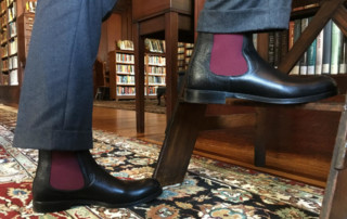 Black Chelsea Boots With Red Elastic