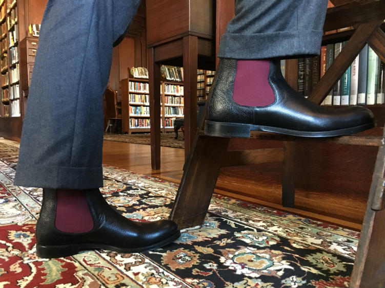 Black Chelsea Boots With Red Elastic