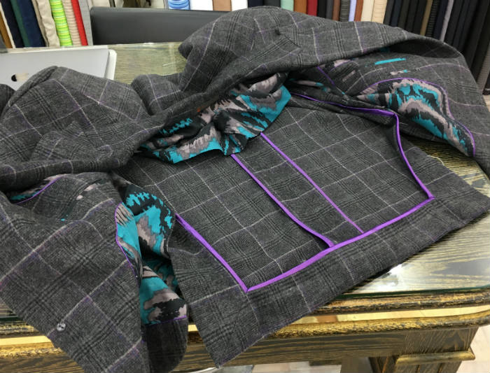 Quarter lined tweed jacked with purple piping