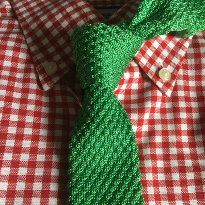 Red Gingham Shirt With Green Tie