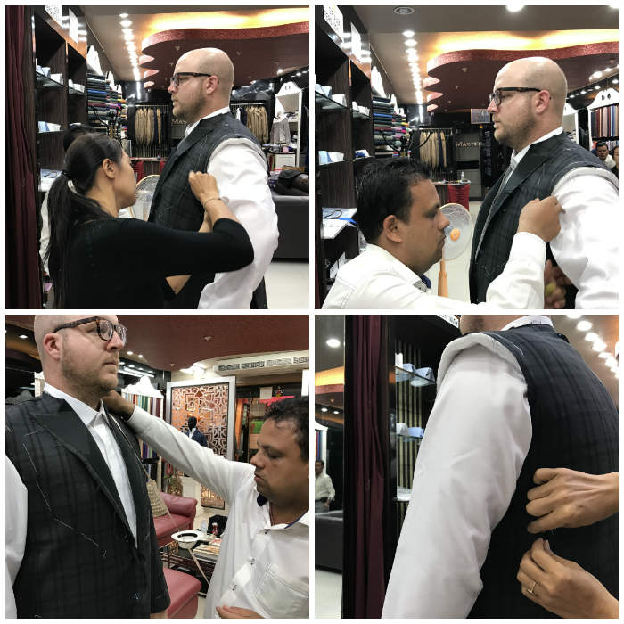 Tuxedo Jacket getting tailors pins inserted