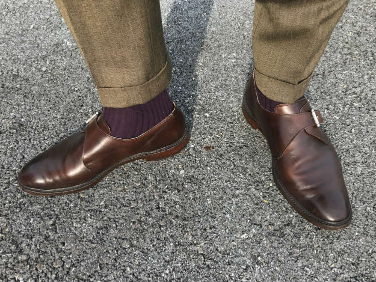 Dark Brown Monkstrap Shoe With Herringbone Trouser