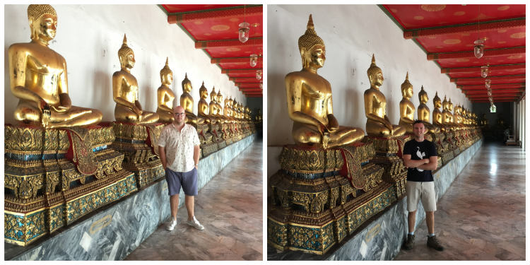 Long rows of golden statues in Wat Pho
