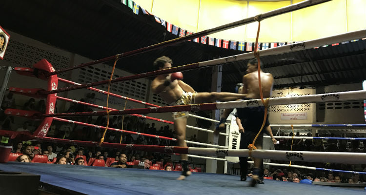Muay Thai Fighters Kiicking Each Other