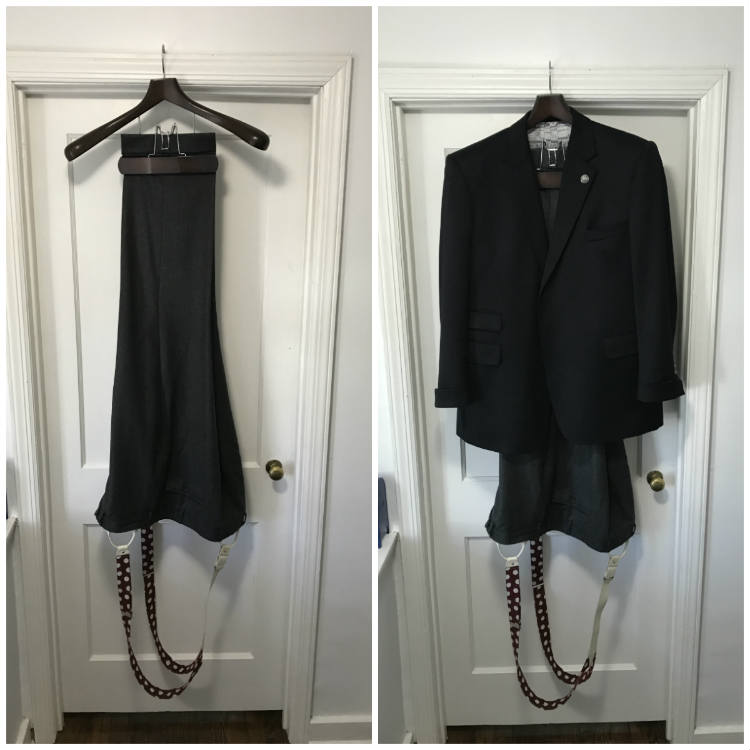 Suit hanging on XL hanger