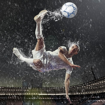 A Football Soccer Player Striking Ball July 2017