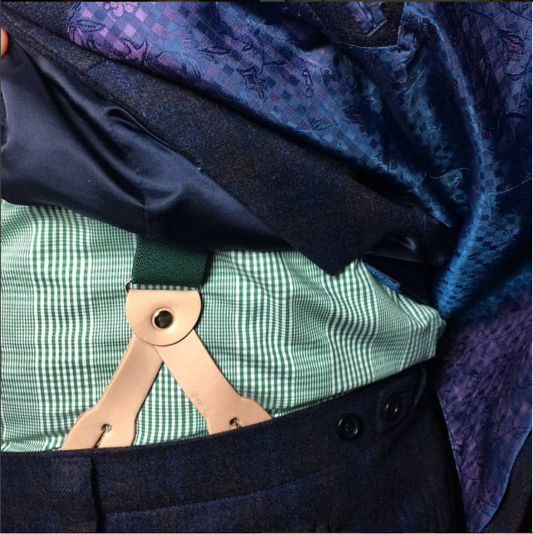 Beige Suspender Button Holder On Green Shirt