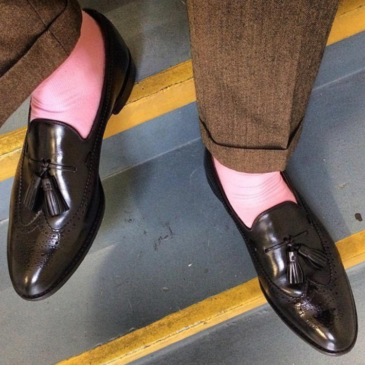 Black Tassel Loafers With Pink Socks
