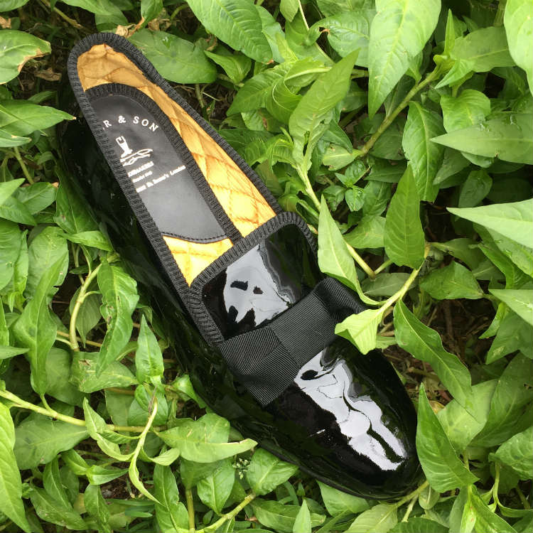 Black Opera Pump On Green Leaves