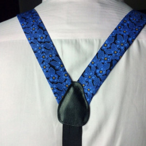 Blue Floral Braces With Black Leather Trim