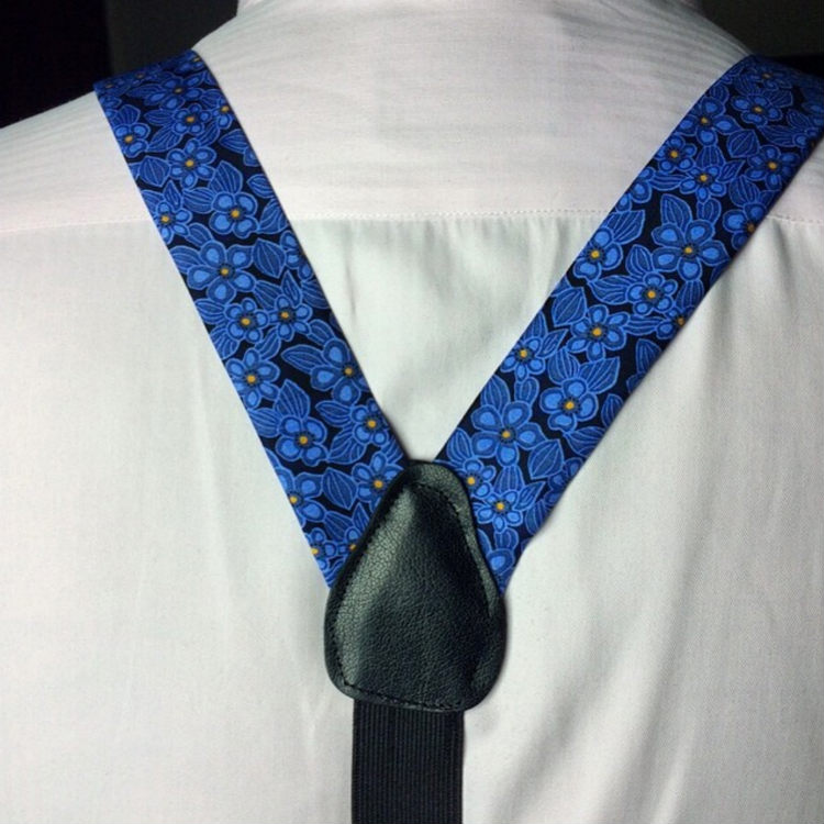 Blue Floral Braces With Black Leather Trim
