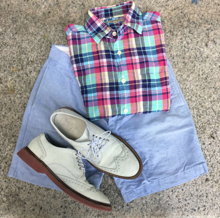 Blue Shorts White Shoes And Plaid Shirt