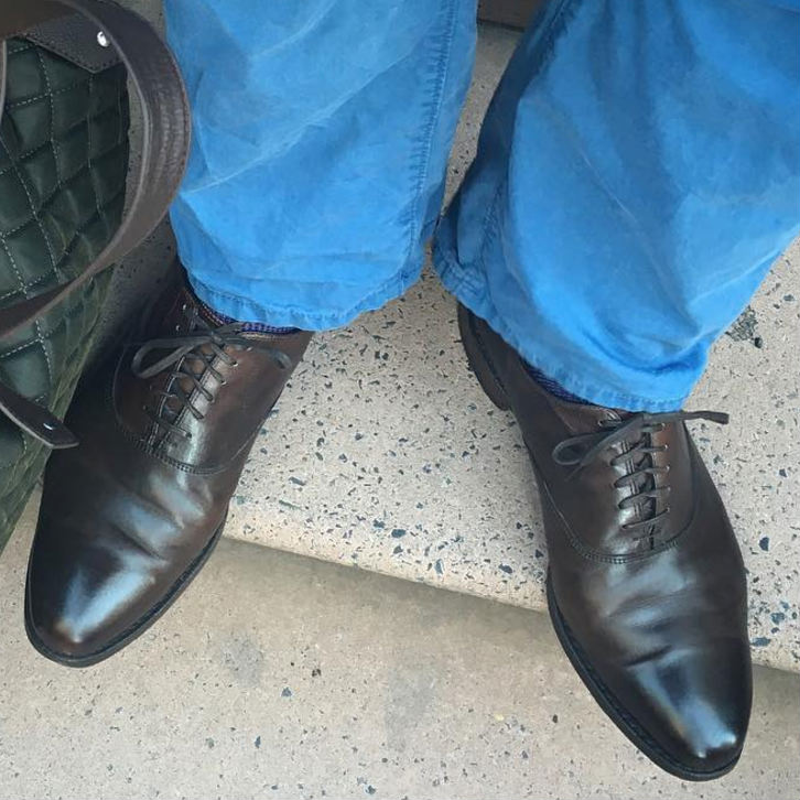 Brown Oxfords With Blue Trousers