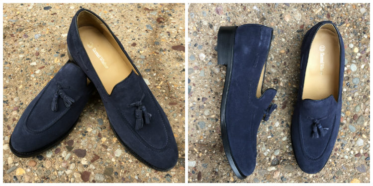 Collage Of Navy Suede Tassel Loafers