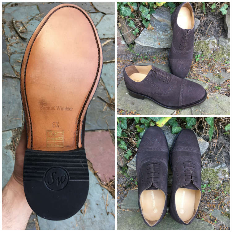 Collage Of Three Photos Of Brown Suede Semi Brogues