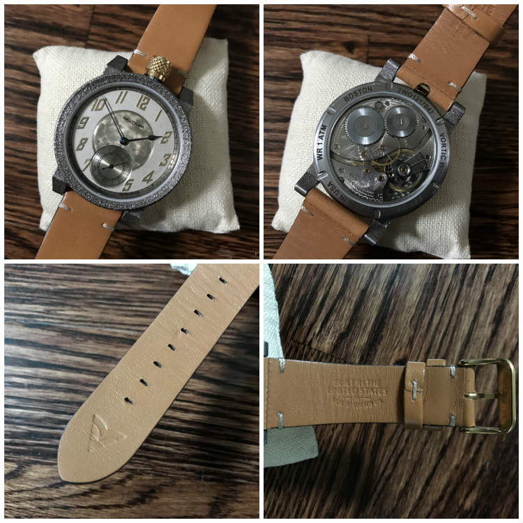Custom details of a Vortic watch and strap