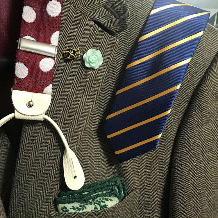 Dotted Suspenders With Striped Tie