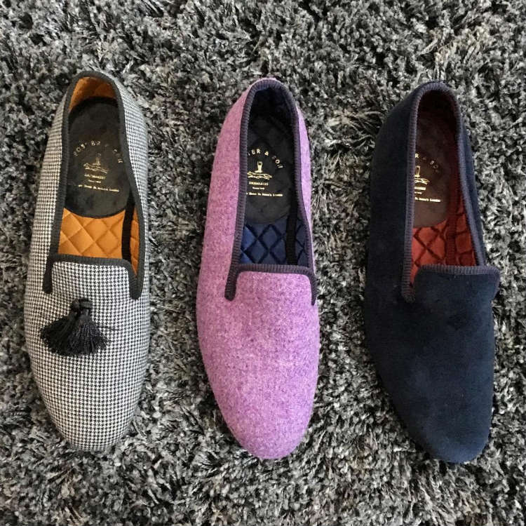 Grey Purple And Navy Smoking Slippers