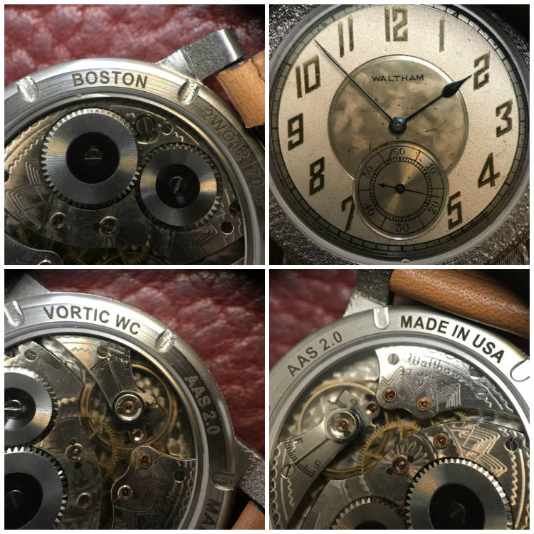 Macro shots of 1935 Hamilton pocket watch movement in Vortic watch