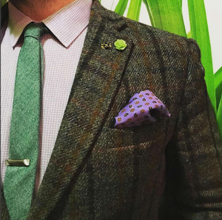 Plaid Tweed Jacket WIth Purple Handkerchief