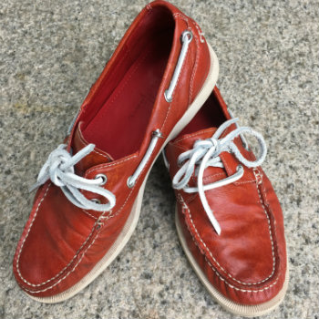 Red Boat Shoes With White Laces