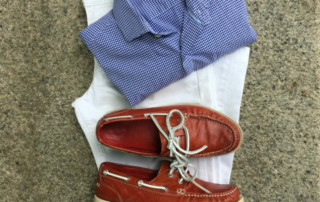 Red Shoes White Jeans Blue Shirt