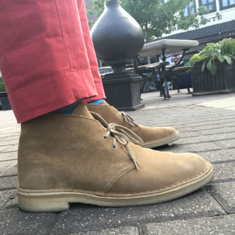 Tan Desert Boots With Red Pants