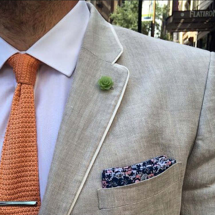 Tan Jacket With Orange Knit Tie