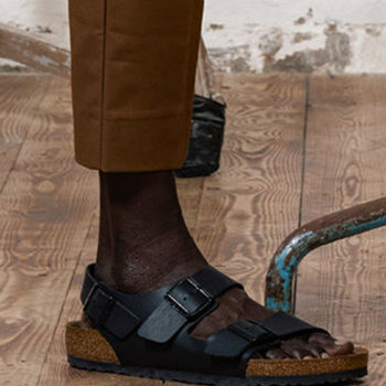 Black Birkenstock Sandal With Tan Pants