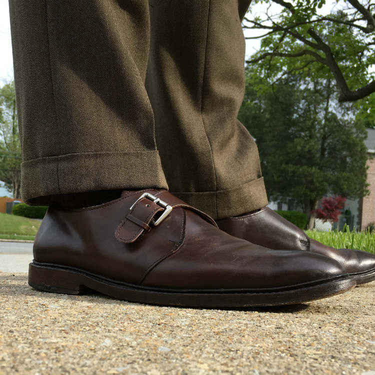 Brown Monkstrap With Olive trousers