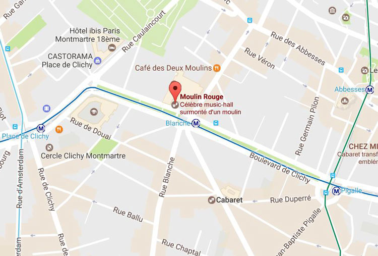 Google Maps Directions to the Moulin Rouge Paris