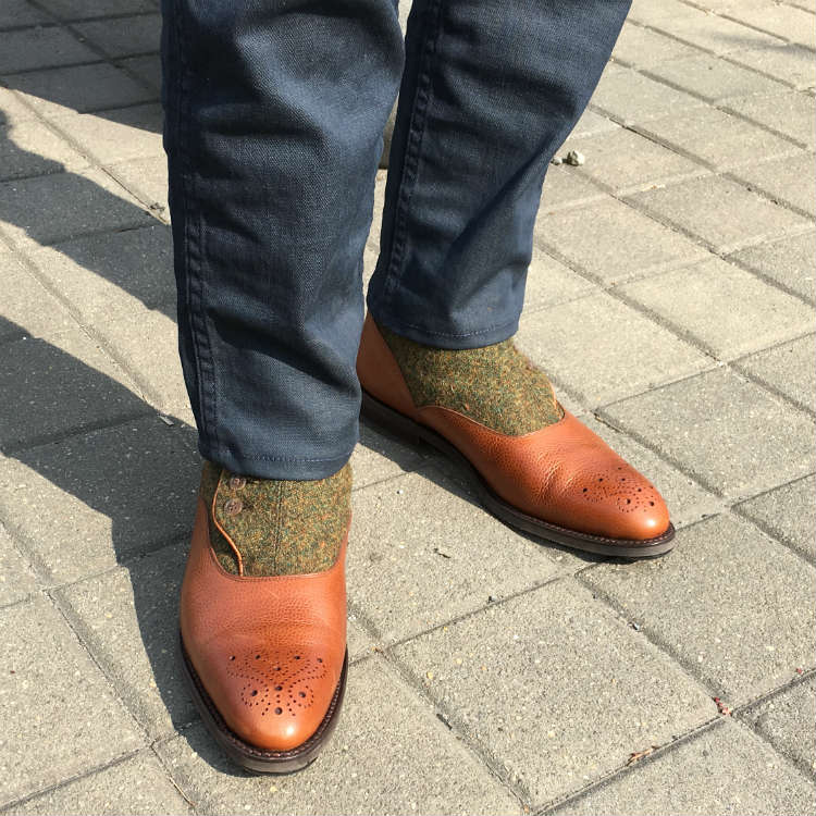 Green And Tan Button Boots With Jeans