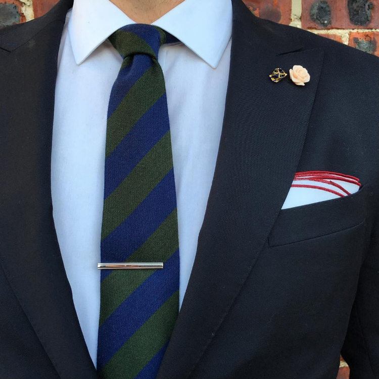 Green Blue Striped Tie With Navy Suit