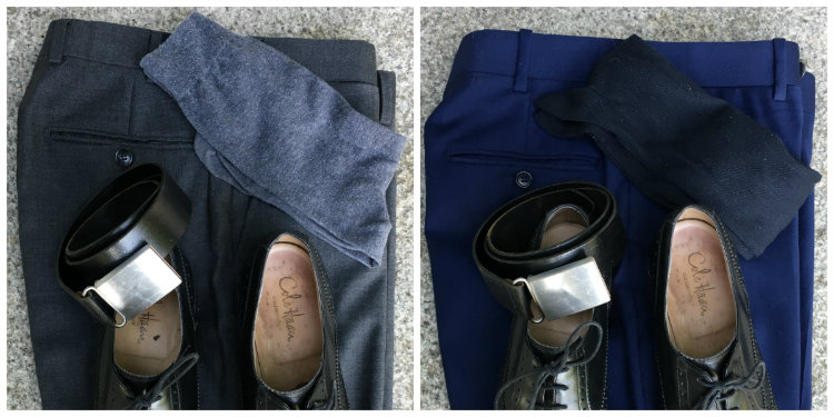 Grey And Blue Pants With Matching Socks