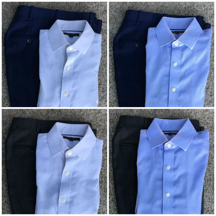 Grey And Blue Pants With White And Blue Shirts