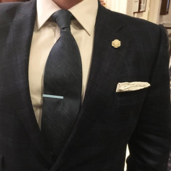 Grey Blue Plaid Coat With Grey Tie