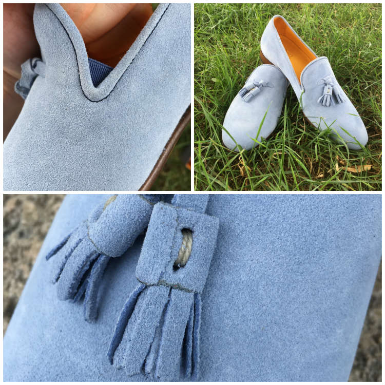 Blue Nubuck Tassel Loafers Collage