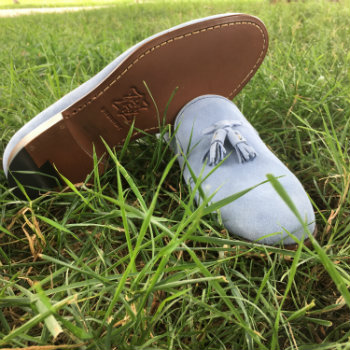 Blue Tassel Loafers On Grass