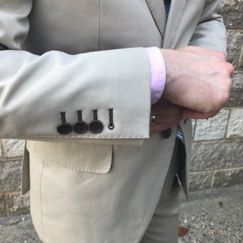 Brown Sleeve Buttons On Khaki Suit