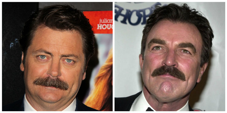 Famous Celebrity Chevron Handlebar Moustache Ideas Nick Offerman Ron Swanson Peter Selleck